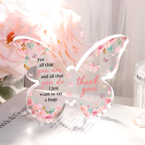 Glydein Thank You Gifts for Women, Appreciation Gifts for Teacher Coworker Employee Nurse Friend Christmas, 5x3.8x0.5 Inch Butterfly Acrylic Plaque Decor, Graduation Wedding Thank You Grateful Gift Bulk - Pink - Image 4