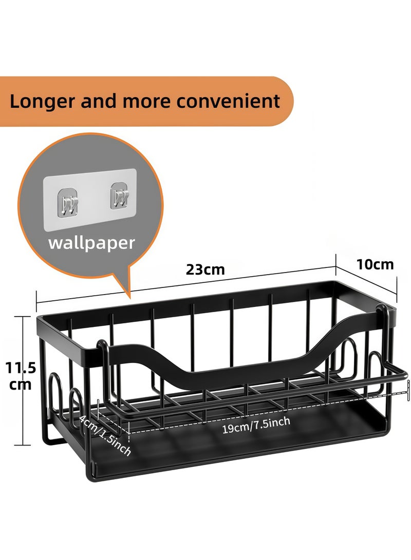شو وو رف تصريف حوض المطبخ، حامل إسفنج، منظم حوض المطبخ، حامل حوض، منظم حوض، موزع صابون، حامل إسفنج (أسود مع رف مناشف) - Image 2