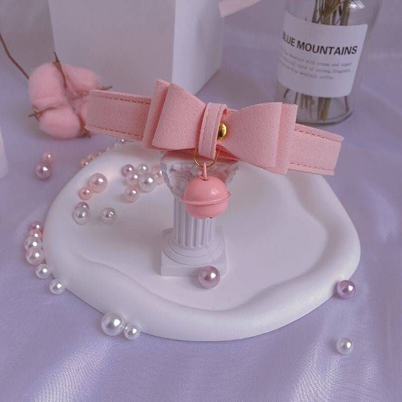 Bell Collar Choker Leather Neckband Pink one-piece necklace