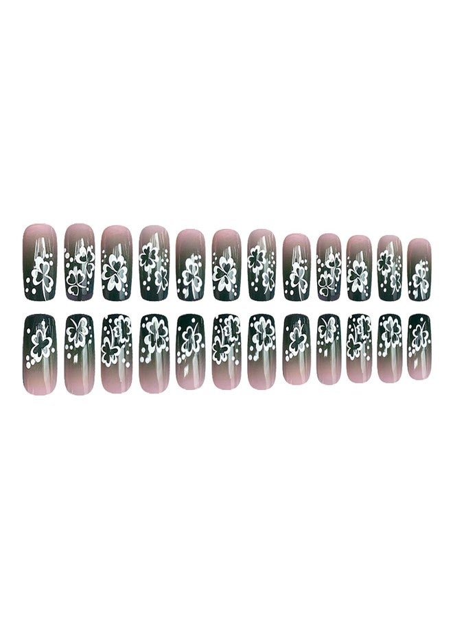 GRITOSE 24Pcs St. Patrick's Day Square Press on Nails Short Medium Fake Nails with Lucky Clover Pattern Design Green Gradient False Nails St. Patrick's Day Nails Press ons Spring Glue on Nail for Women - Image 5