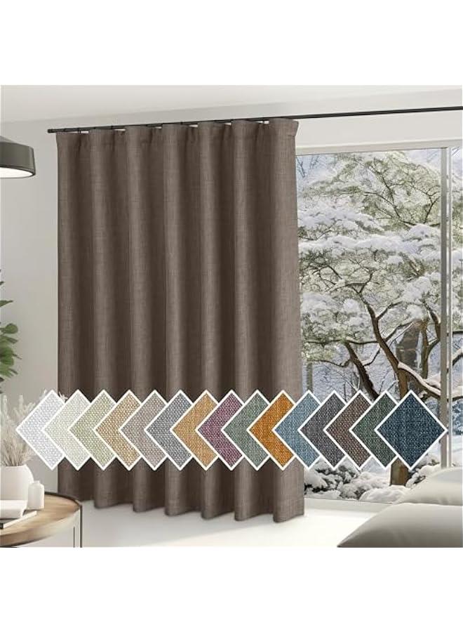 Arabest Faux Linen Brown Blackout Curtains for Sliding Glass Door, Hook Belt/Rod Pocket/Back Tab Primitive Sound Reducing Thermal Drape Privacy for Bedroom/French Door, W100 x L84, 1 Panel  - Image 1