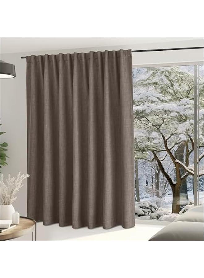 Arabest Faux Linen Brown Blackout Curtains for Sliding Glass Door, Hook Belt/Rod Pocket/Back Tab Primitive Sound Reducing Thermal Drape Privacy for Bedroom/French Door, W100 x L84, 1 Panel  - Image 2