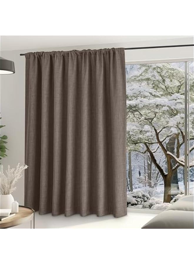 Arabest Faux Linen Brown Blackout Curtains for Sliding Glass Door, Hook Belt/Rod Pocket/Back Tab Primitive Sound Reducing Thermal Drape Privacy for Bedroom/French Door, W100 x L84, 1 Panel  - Image 3