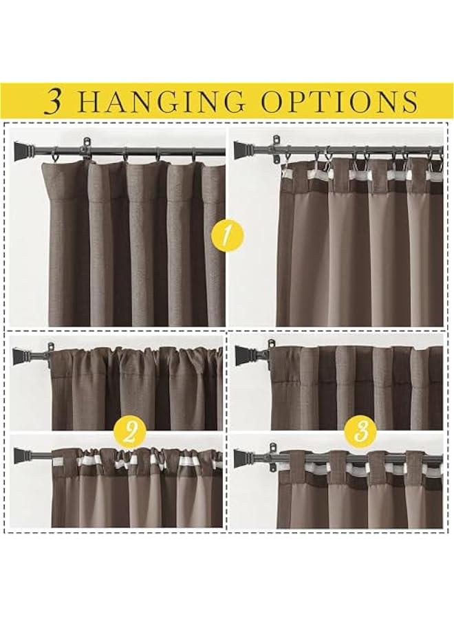 Arabest Faux Linen Brown Blackout Curtains for Sliding Glass Door, Hook Belt/Rod Pocket/Back Tab Primitive Sound Reducing Thermal Drape Privacy for Bedroom/French Door, W100 x L84, 1 Panel  - Image 4