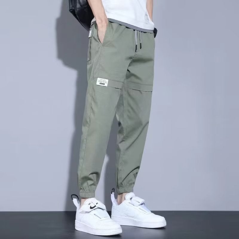 Retro American Streetwear Mens Straight-Leg Cargo Pants Khaki  - Image 2