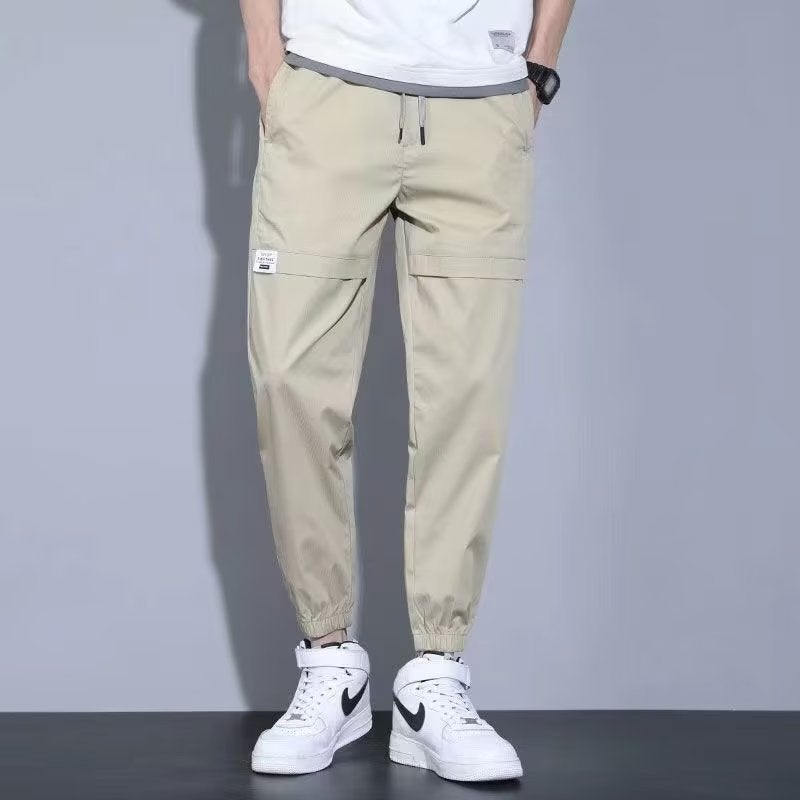 Retro American Streetwear Mens Straight-Leg Cargo Pants Khaki  - Image 1