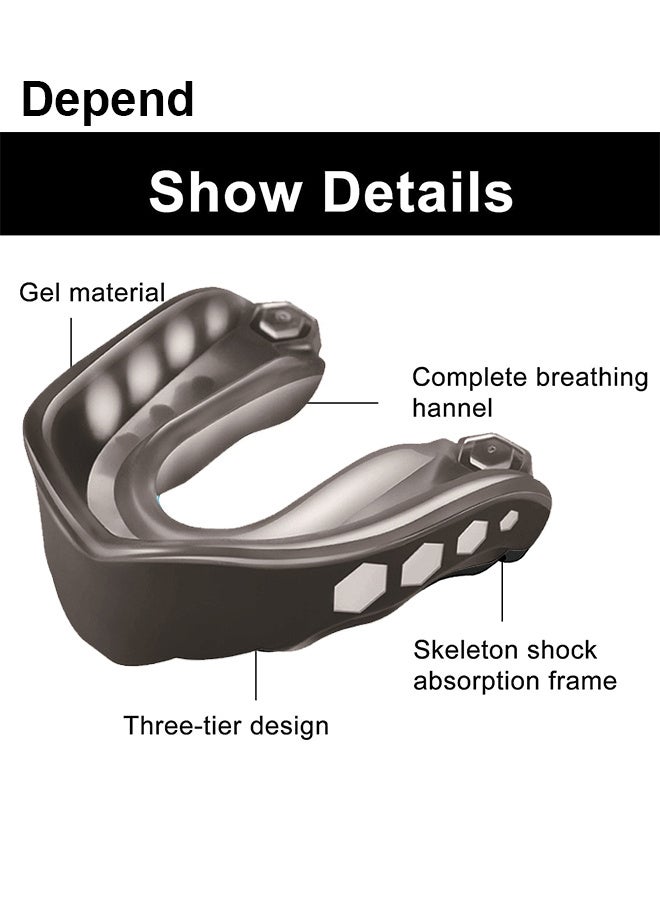 حراس الفم EVA مع الحقيبة، وحراس الفم الرياضية، تدريب الساندا البالغين، مناسبة للملاكمة والهوكي وكرة القدم وجميع الرياضات الاتصال، مع حماية الأسنان الممتازة -الأسود - Image 2