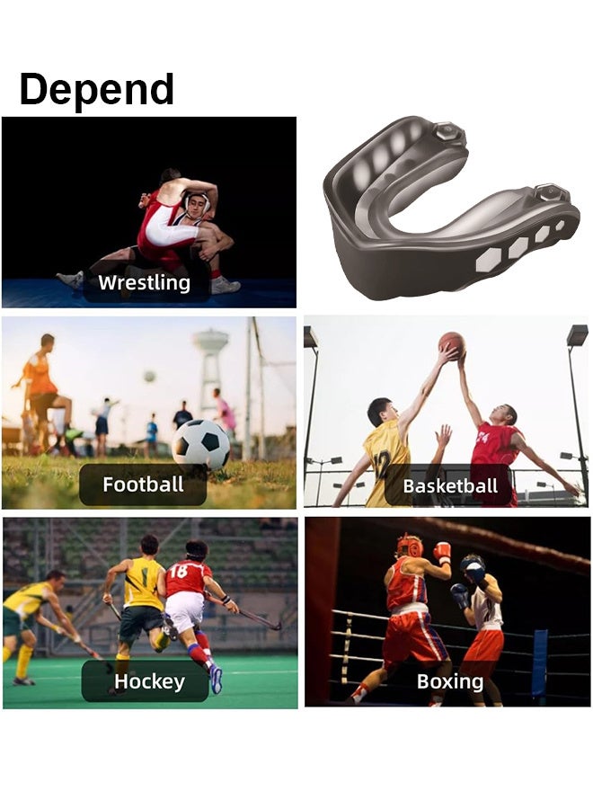 حراس الفم EVA مع الحقيبة، وحراس الفم الرياضية، تدريب الساندا البالغين، مناسبة للملاكمة والهوكي وكرة القدم وجميع الرياضات الاتصال، مع حماية الأسنان الممتازة -الأسود - Image 5