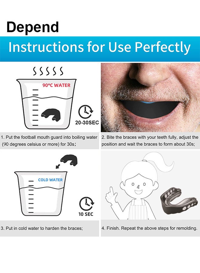 حراس الفم EVA مع الحقيبة، وحراس الفم الرياضية، تدريب الساندا البالغين، مناسبة للملاكمة والهوكي وكرة القدم وجميع الرياضات الاتصال، مع حماية الأسنان الممتازة -الأسود - Image 3