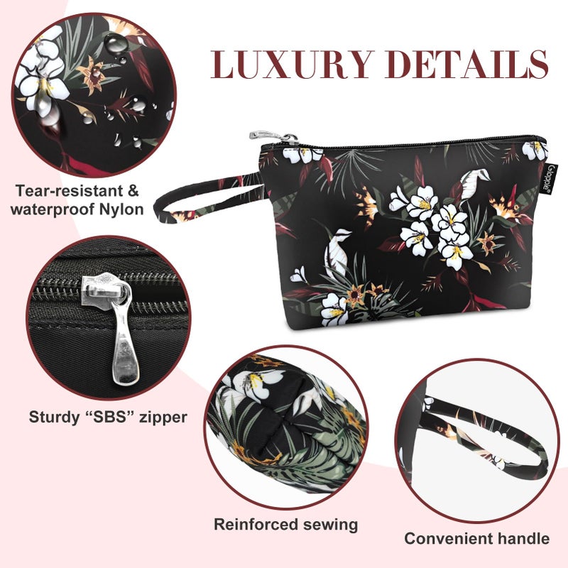 Gloppie Makeup Bag Small Cosmetic Bag for Purse Portable Travel Makeup Pouch for Women White Flower - Image 3