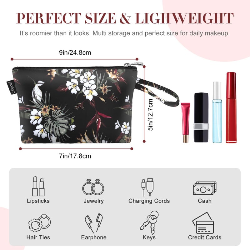 Gloppie Makeup Bag Small Cosmetic Bag for Purse Portable Travel Makeup Pouch for Women White Flower - Image 2