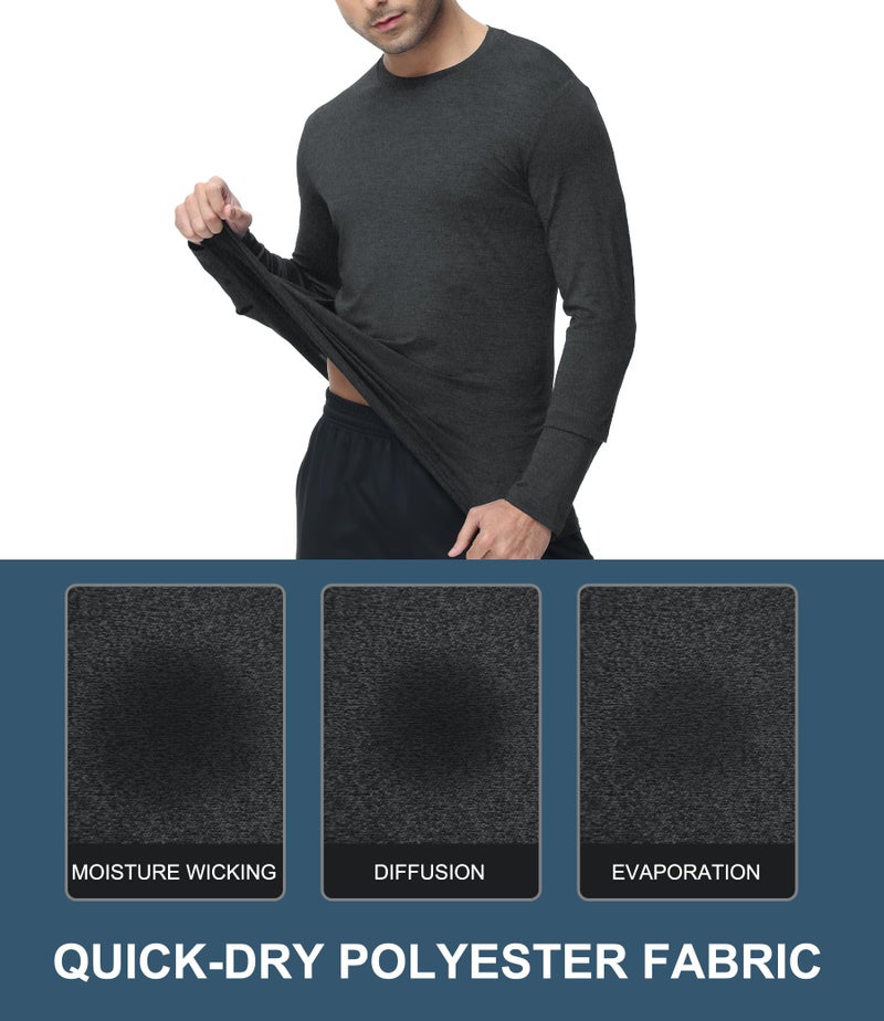 Kinglaman 6 Pack Men Dry Fit Workout Long Sleeve Athletic Gym UPF 50+ SPF UV Sun Protection Quick Dry Lightweight Shirts 1 Black 1 Drak Gray 1 Light Gray 1 Blue 1 Wine Red 1 Army Green Large - Image 5
