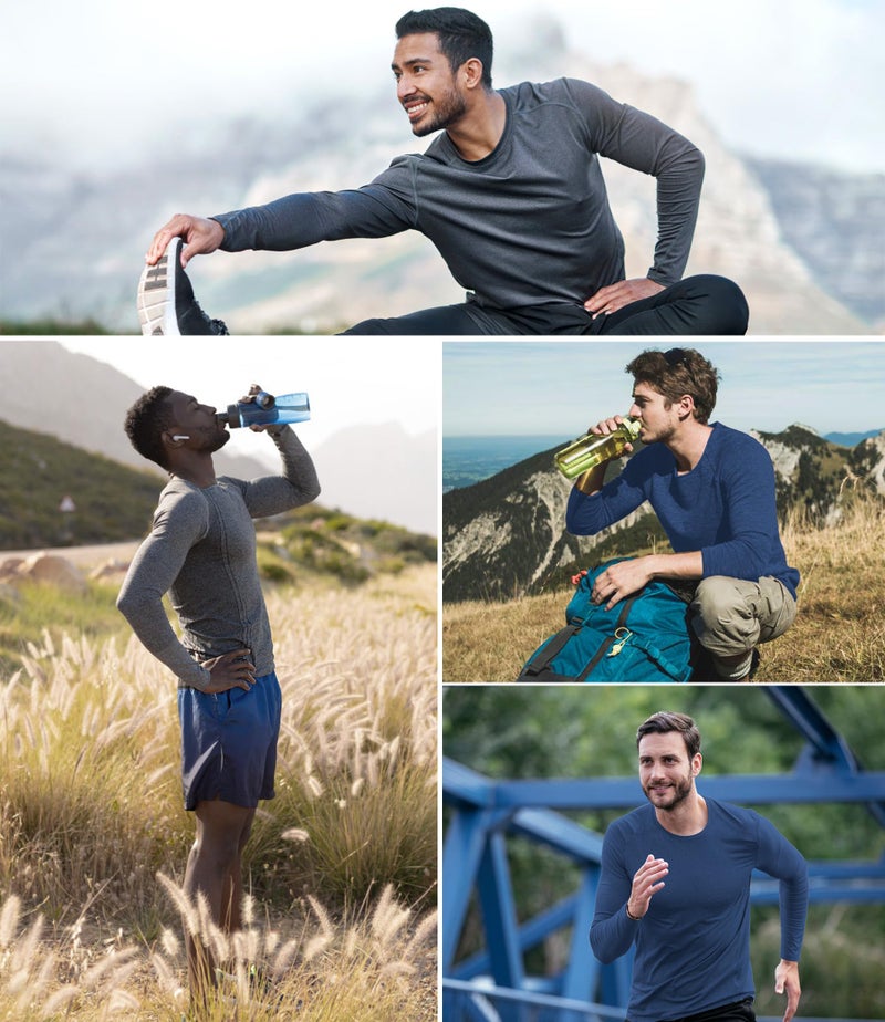 Kinglaman 6 Pack Men Dry Fit Workout Long Sleeve Athletic Gym UPF 50+ SPF UV Sun Protection Quick Dry Lightweight Shirts 1 Black 1 Drak Gray 1 Light Gray 1 Blue 1 Wine Red 1 Army Green Large - Image 2