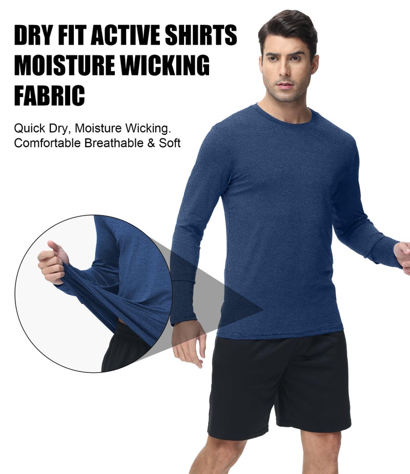 Kinglaman 6 Pack Men Dry Fit Workout Long Sleeve Athletic Gym UPF 50+ SPF UV Sun Protection Quick Dry Lightweight Shirts 1 Black 1 Drak Gray 1 Light Gray 1 Blue 1 Wine Red 1 Army Green Large - Image 4