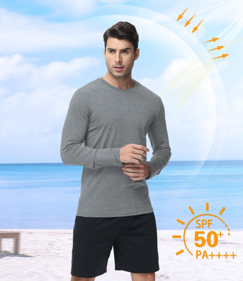 Kinglaman 6 Pack Men Dry Fit Workout Long Sleeve Athletic Gym UPF 50+ SPF UV Sun Protection Quick Dry Lightweight Shirts 1 Black 1 Drak Gray 1 Light Gray 1 Blue 1 Wine Red 1 Army Green Large - Image 3