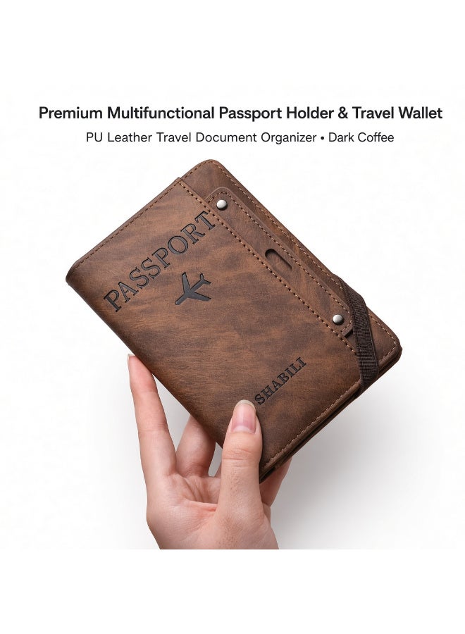 Arabash Premium Multifunctional Passport Holder & Travel Wallet for Men & Women PU Leather Travel Document Organizer Card Holder Dark Coffee - Image 1