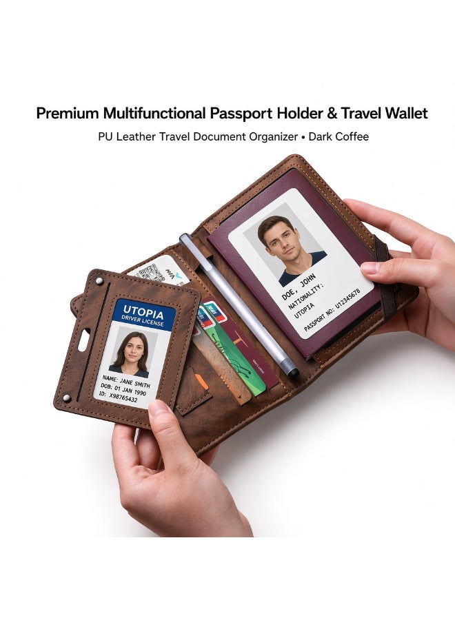 Arabash Premium Multifunctional Passport Holder & Travel Wallet for Men & Women PU Leather Travel Document Organizer Card Holder Dark Coffee - Image 2