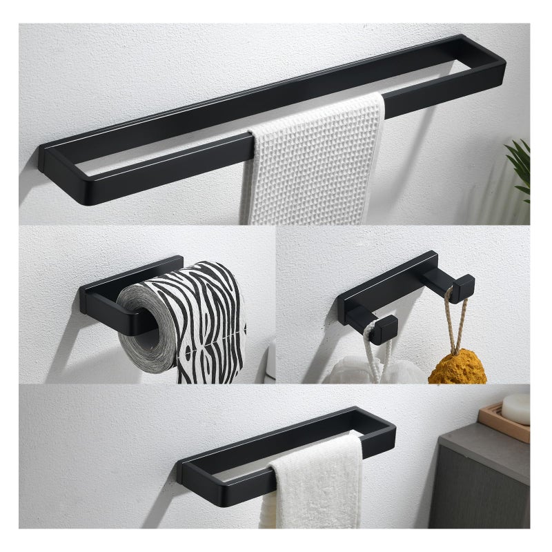 YACVCL 4Piece Matte Black Bathroom Hardware Accessories Set Bath Towel Bar Set SUS304 Stainless Steel Round Towel Racks for Bathroom Wall Mounted