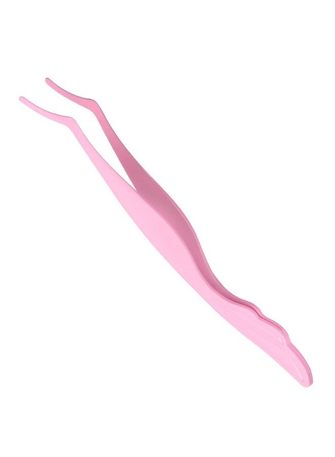 Miuffue Lash Applicator Tool Diy False Eyelash Applicator Tool Stainless Steel Curved Eyelash Tweezers For Cluster Lash Strip Lashes Pink - Image 1