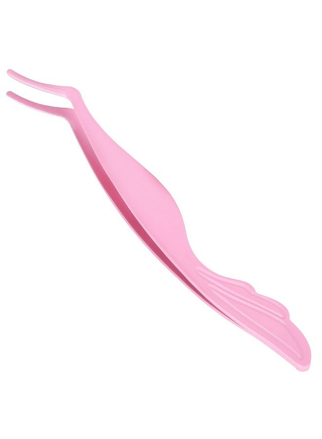 Miuffue Lash Applicator Tool Diy False Eyelash Applicator Tool Stainless Steel Curved Eyelash Tweezers For Cluster Lash Strip Lashes Pink - Image 2