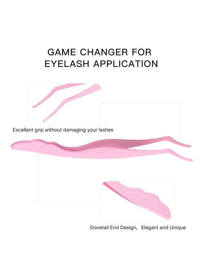 Miuffue Lash Applicator Tool Diy False Eyelash Applicator Tool Stainless Steel Curved Eyelash Tweezers For Cluster Lash Strip Lashes Pink - Image 4