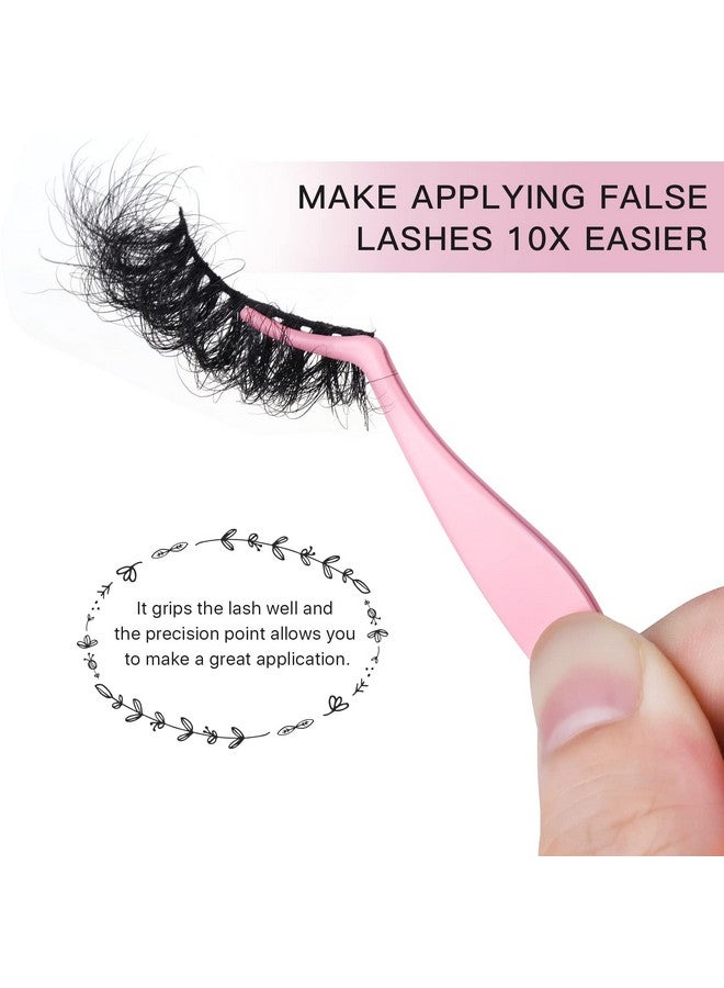Miuffue Lash Applicator Tool Diy False Eyelash Applicator Tool Stainless Steel Curved Eyelash Tweezers For Cluster Lash Strip Lashes Pink - Image 3