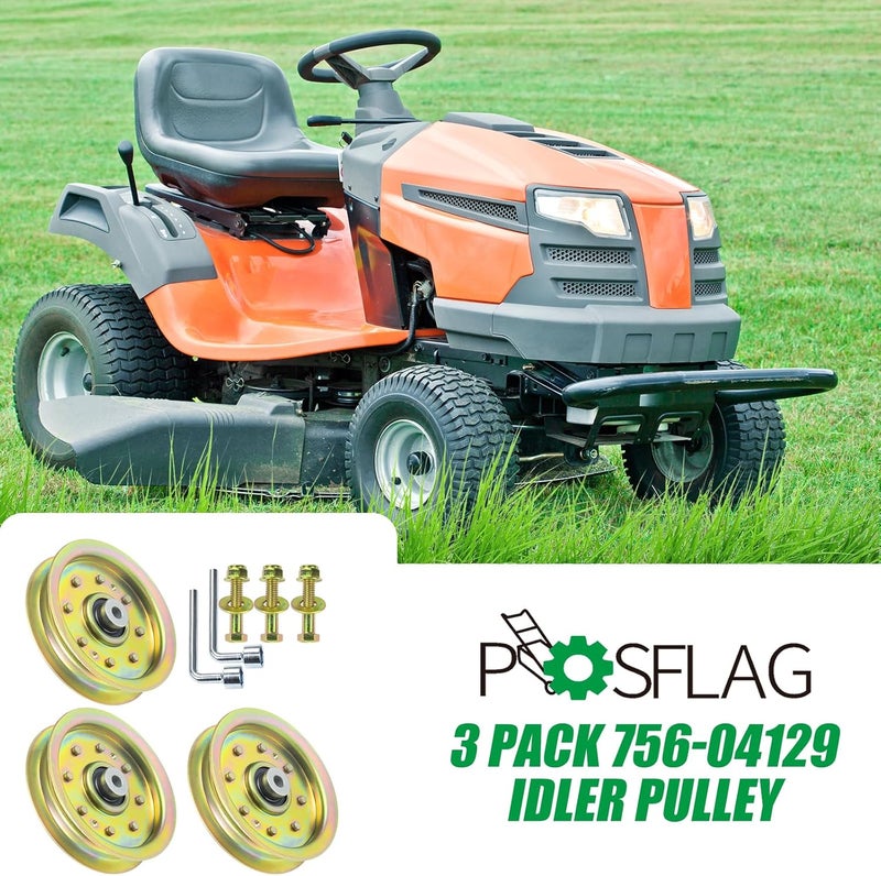 POSFLAG 3 Pack 753-08171 Idler Pulley Kit Replaces Cub Cadet 756-04129B Idler Pulley 756-04129B, Idler Pulley 753-08171, MTD 75308171, 756-04129, 956-04129 753 08171 for Cub Cadet RZT50, LTX1040 Decks - Image 2