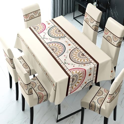 Styleys Dining Table Cover 6 Seater Waterproof with Chair Covers | Table Cover Cloth | Dining Table Cover Cloth Combo - 1 Table Cover + 6 Chair Cover, Cream Mandala Print, XKFSZB-10 - Image 5