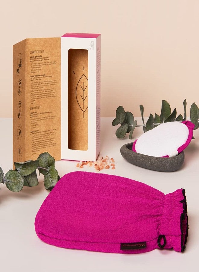 LE GANT RENAISSANCE Renaissance Glove a body Exfoliating Mitt with face scrubbing accessory by Daniele Henkel - Vegan more effective & resistant than a loofah, brush or scrub sponge bath -100% natural (Royal Magenta) - Image 2