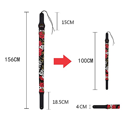 Rayzm Guitar Strap/Bass Strap, Cotton Belt for Acoustic/Electric/Bass Guitar with Plectrum Picks Pocket, Beautiful Rose with Cool Skull Pattern, 5cm Wide - Image 2