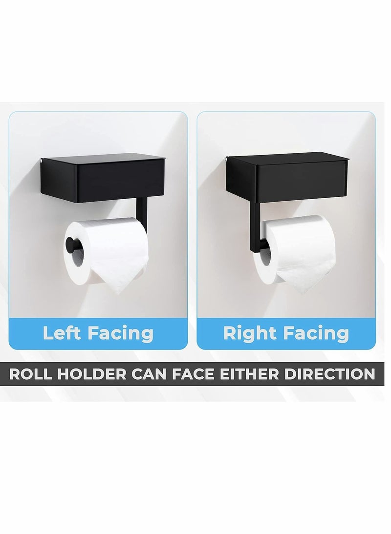 Y&D Toilet Paper Holder with Storage Box, Stainless Steel Wall Mounted Flushable Matte Wipes for Bathroom Holds both Tissues and (Black) - Image 3