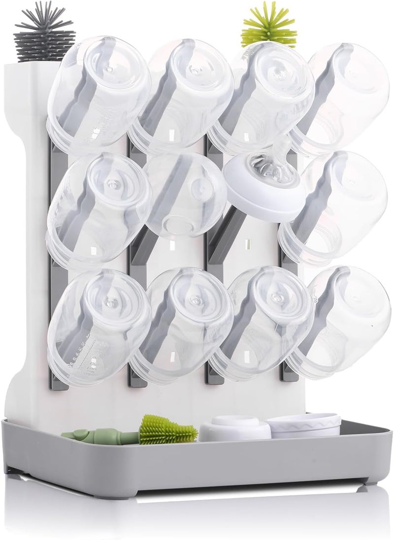 Hranio Baby Bottle Drying Rack Baby Bottle Organizer Drying Rack Space Saving Foldable Dish Can Dry Up to 12 Bottles Large Vertical for Infant Accessories  Pump Parts Gray - Image 1