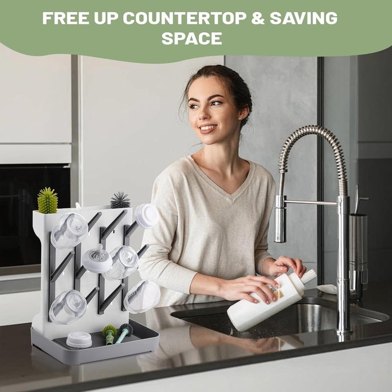 Hranio Baby Bottle Drying Rack Baby Bottle Organizer Drying Rack Space Saving Foldable Dish Can Dry Up to 12 Bottles Large Vertical for Infant Accessories  Pump Parts Gray - Image 2