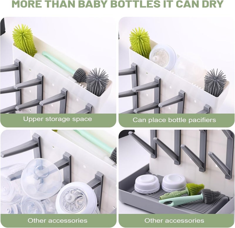 Hranio Baby Bottle Drying Rack Baby Bottle Organizer Drying Rack Space Saving Foldable Dish Can Dry Up to 12 Bottles Large Vertical for Infant Accessories  Pump Parts Gray - Image 5