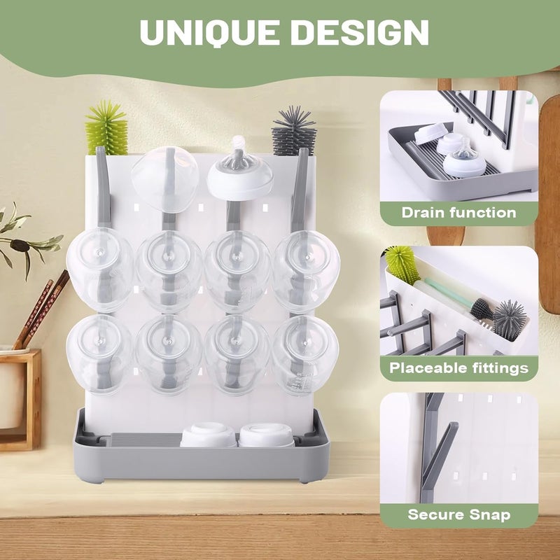 Hranio Baby Bottle Drying Rack Baby Bottle Organizer Drying Rack Space Saving Foldable Dish Can Dry Up to 12 Bottles Large Vertical for Infant Accessories  Pump Parts Gray - Image 4