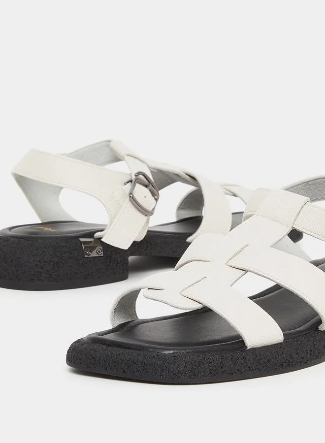 Styli White Buckle Ankle Strap Sandals