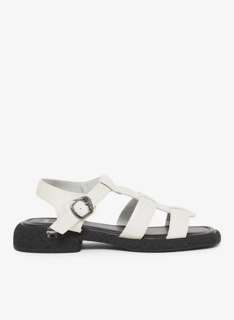 White Buckle Ankle Strap Sandals