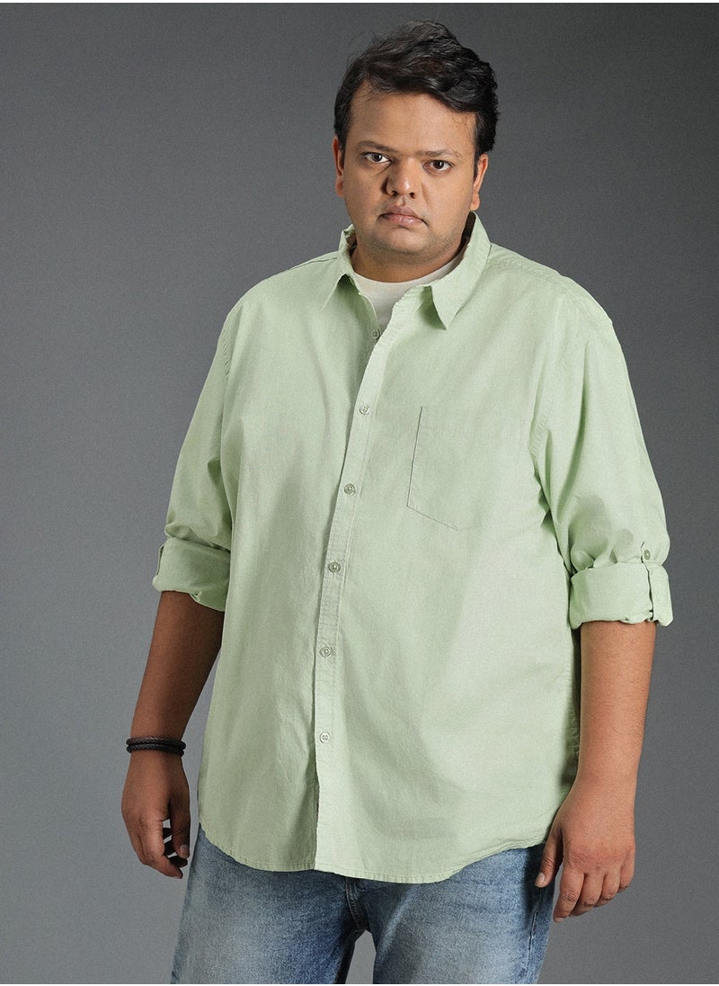 HIGH STAR - Regular Fit Green Shirt for Men with Spread Collar, Solid Pattern - Image 1