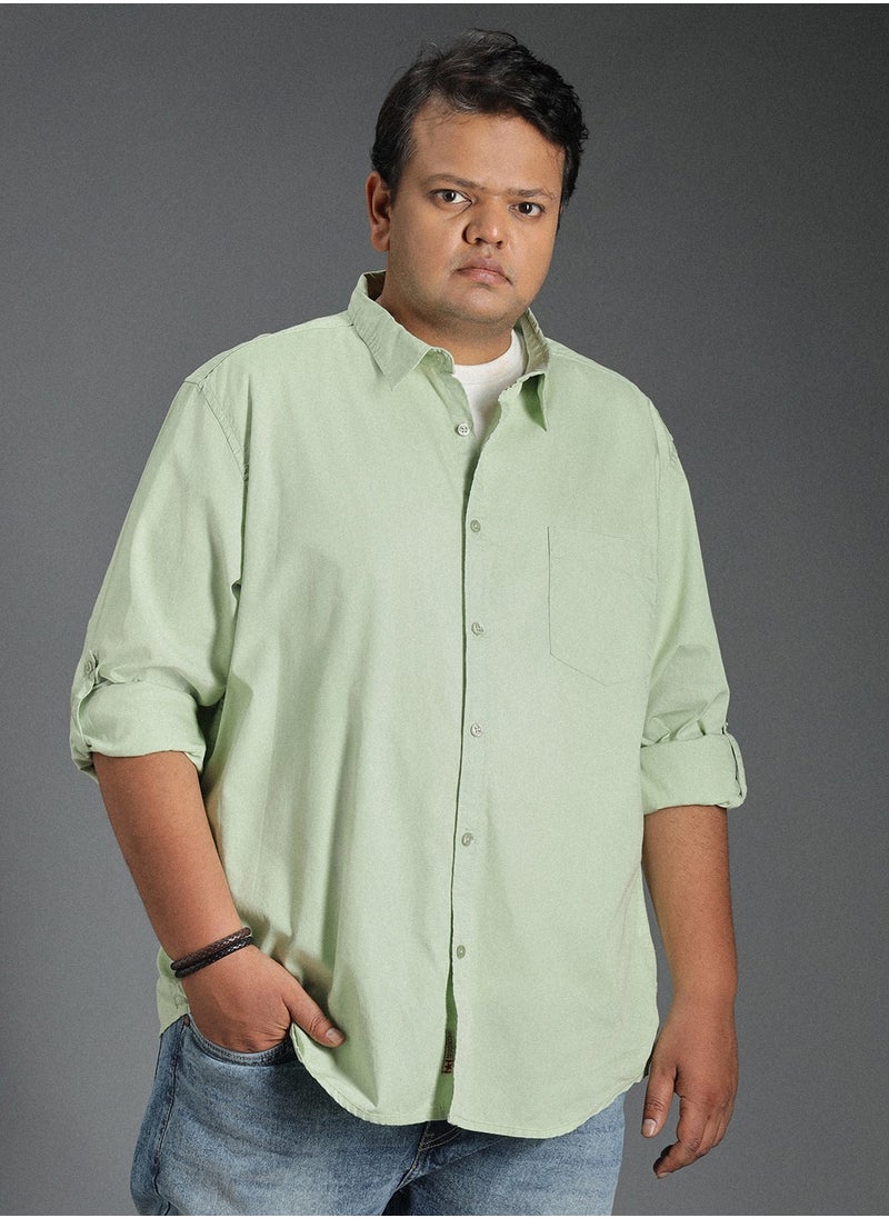 HIGH STAR - Regular Fit Green Shirt for Men with Spread Collar, Solid Pattern - Image 1