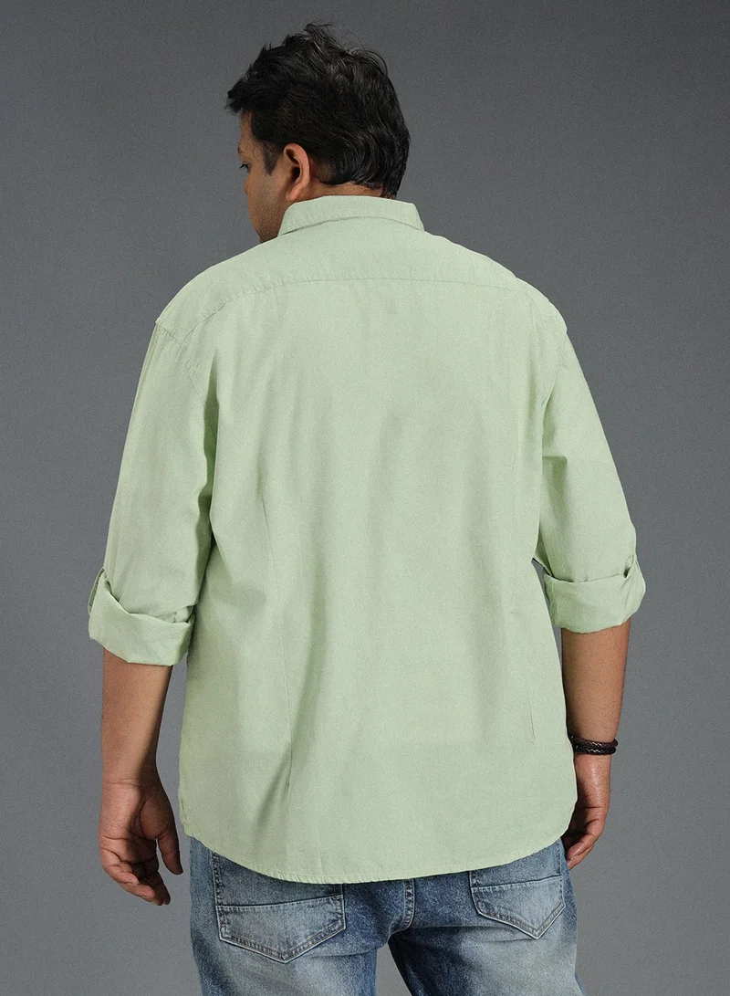 HIGH STAR Regular Fit Green Shirt for Men with Spread Collar, Solid Pattern