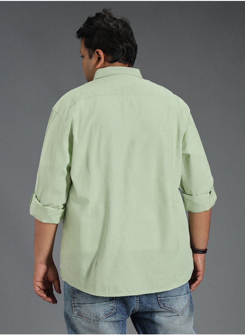 HIGH STAR - Regular Fit Green Shirt for Men with Spread Collar, Solid Pattern - Image 1
