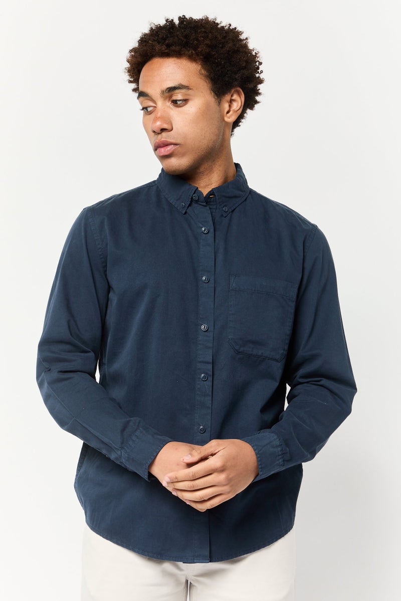 Celio Men Regular Fit Solid Long Sleeves Casual Shirt, Navy - Image 1