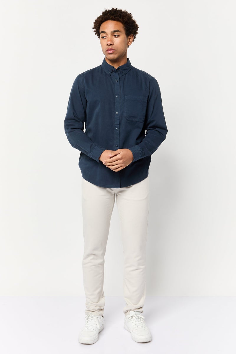 Celio Men Regular Fit Solid Long Sleeves Casual Shirt, Navy - Image 2