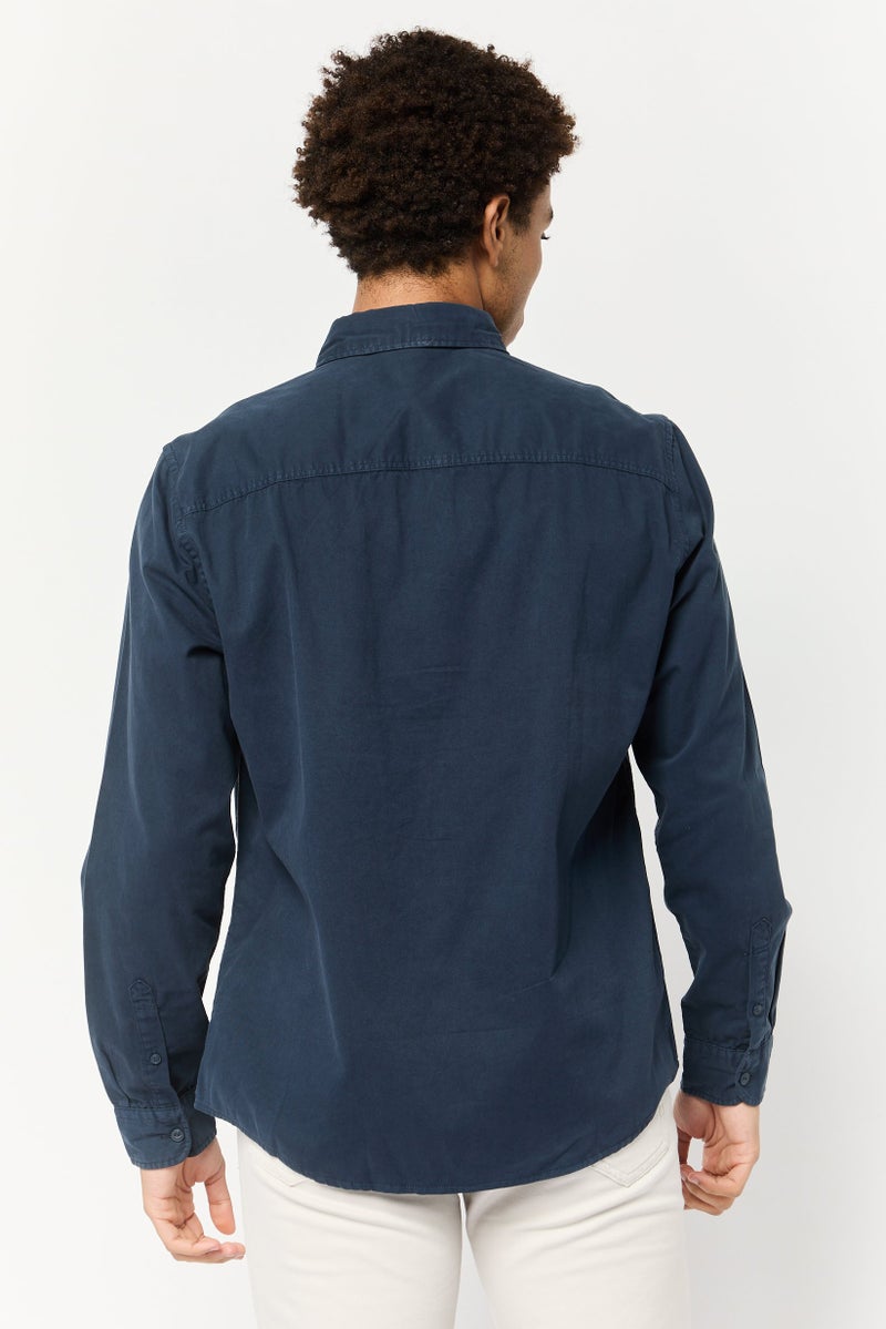 Celio Men Regular Fit Solid Long Sleeves Casual Shirt, Navy - Image 4