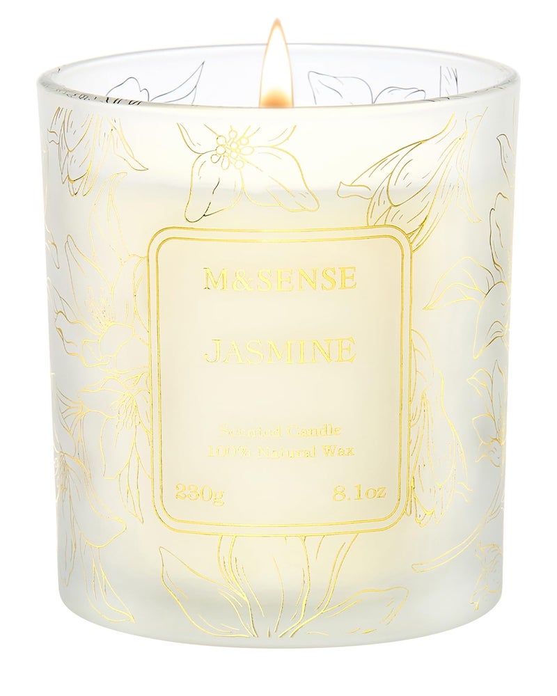 M&SENSE Jasmine Scented Soy Candles, 8.1oz 42-Hour Long Last Burning Time, No Toxin Aromatherapy Stress Relief Home Fragrance for Her - Image 1