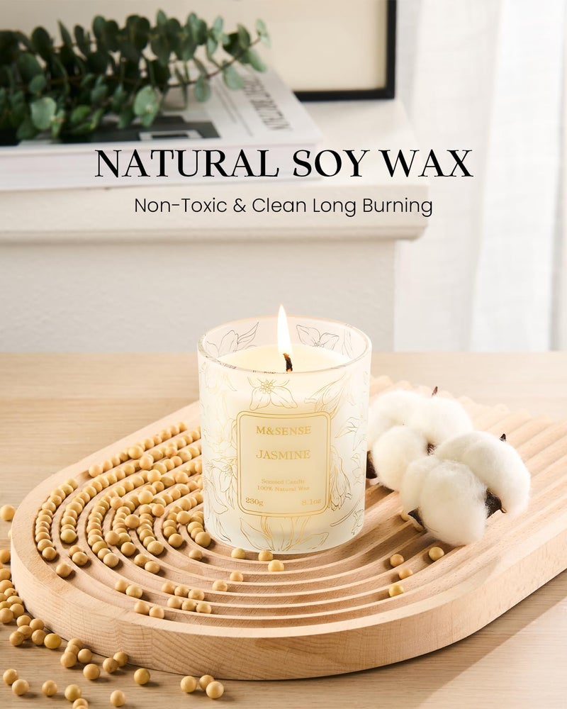 M&SENSE Jasmine Scented Soy Candles, 8.1oz 42-Hour Long Last Burning Time, No Toxin Aromatherapy Stress Relief Home Fragrance for Her - Image 3