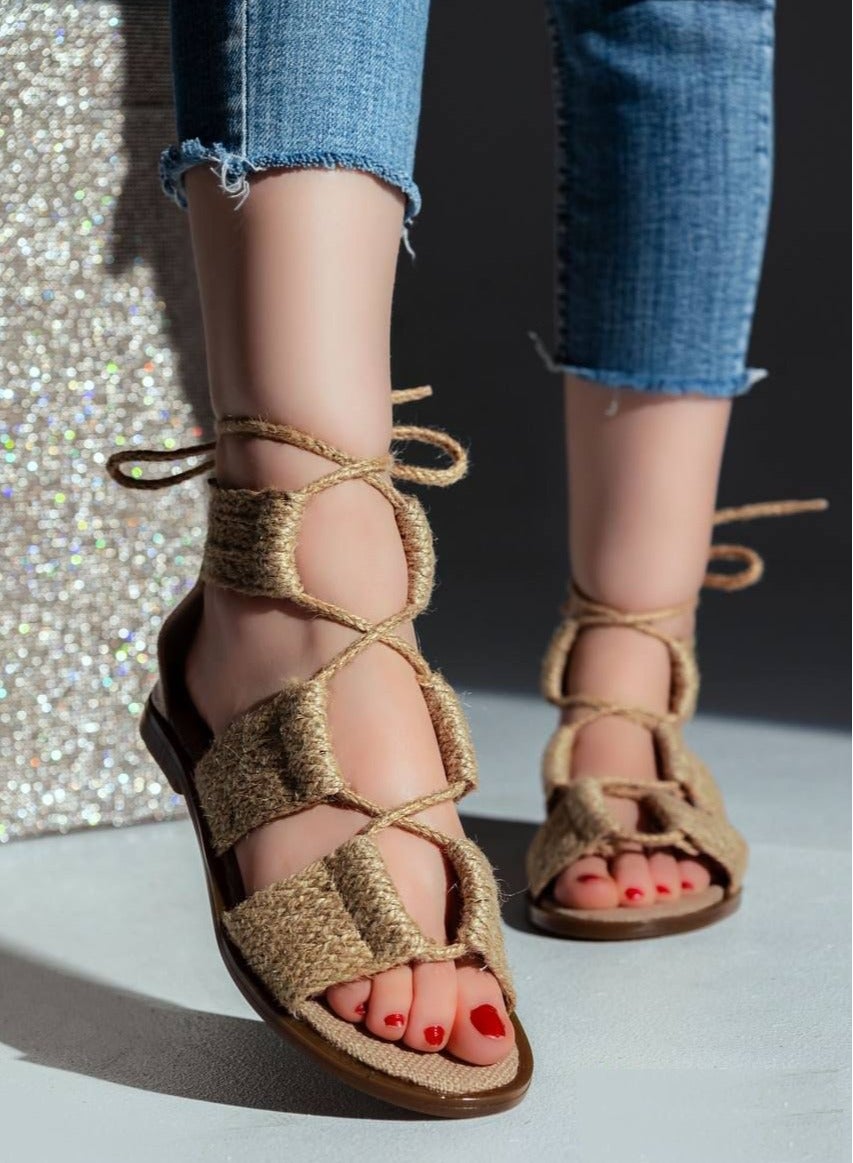 Sandal Flat Burlap With A Rope SF-42 - Beige