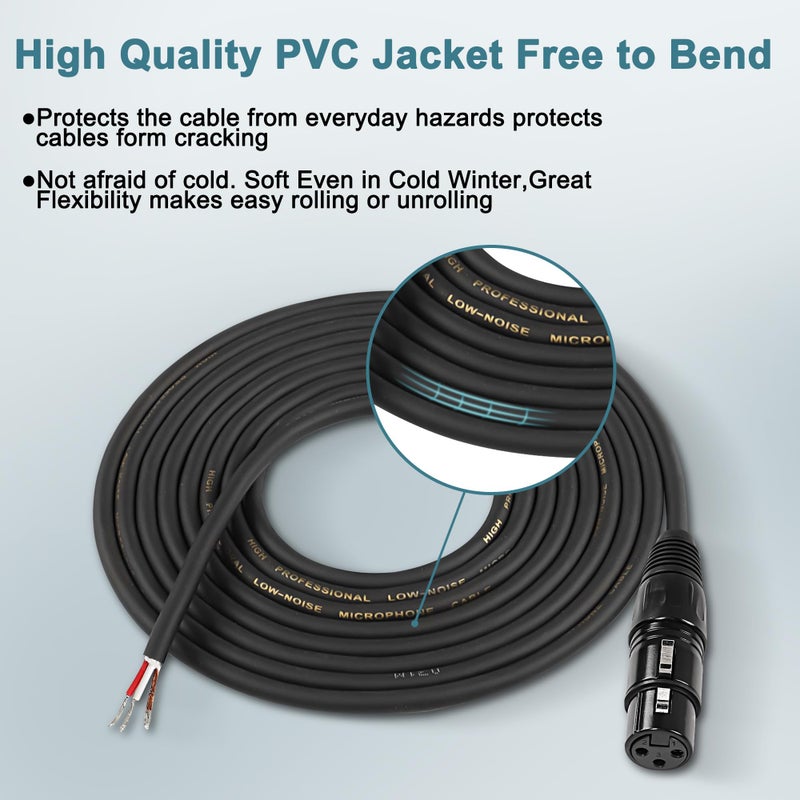 XMSJSIY كابل ميكروفون XLR XMSJSIY ببطانة سلك عاري 3Pin بديل موصل مفتوح لكابل تمديد DJ/PA مضخم الصوت - 4M/13.1FT (أنثى XLR) - Image 3