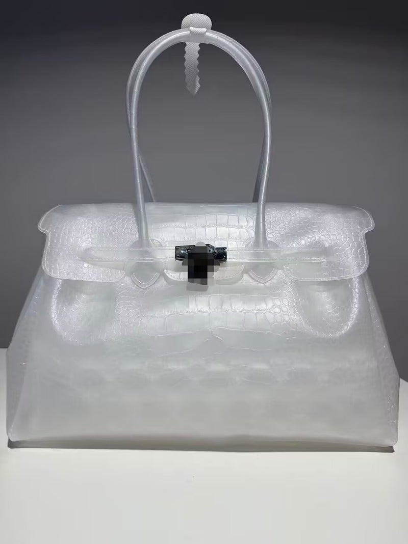 Korean Design Croc-Texture Jelly Tote Bag for Women