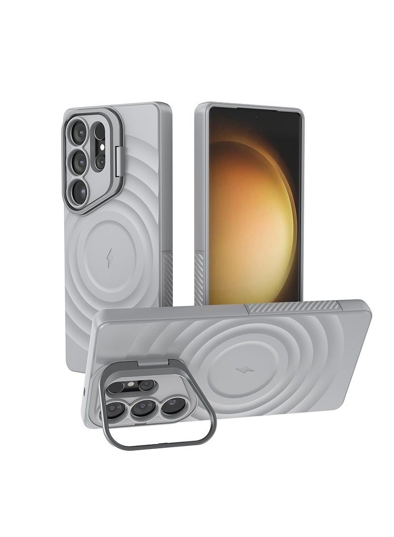 cas:pace Magnetic Phone Case for S25 Series, Anti-slip and Anti-drop Protective Case with Metal Lens Holder, Compatible with MagSafe - Grey + Two-layer Tempered Film - Image 1